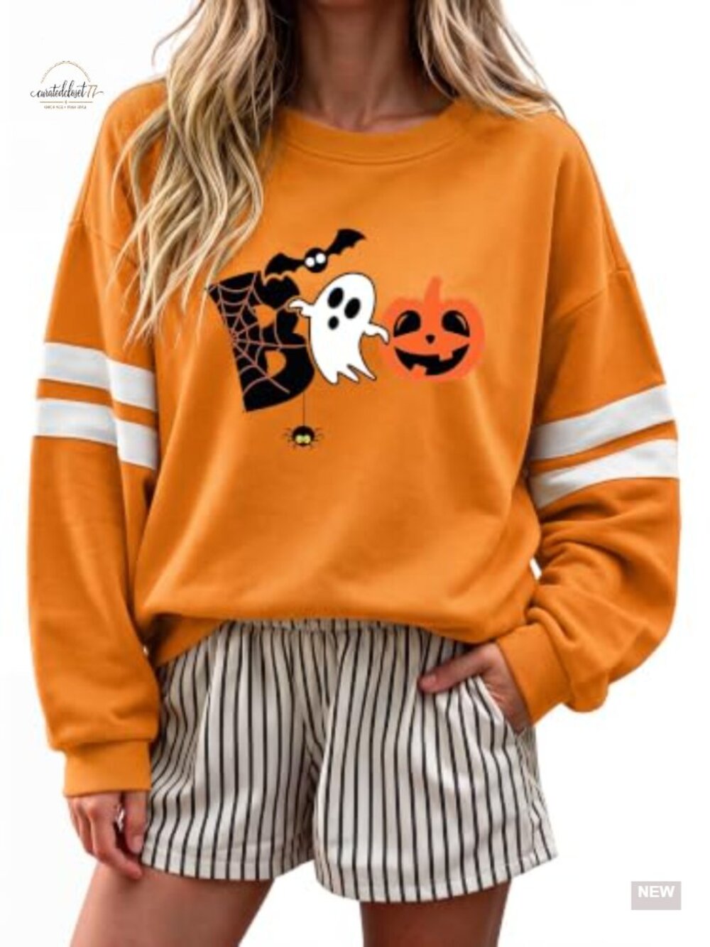 Oversized Striped Sweatshirt Crewneck Drop Shoulder Pullover